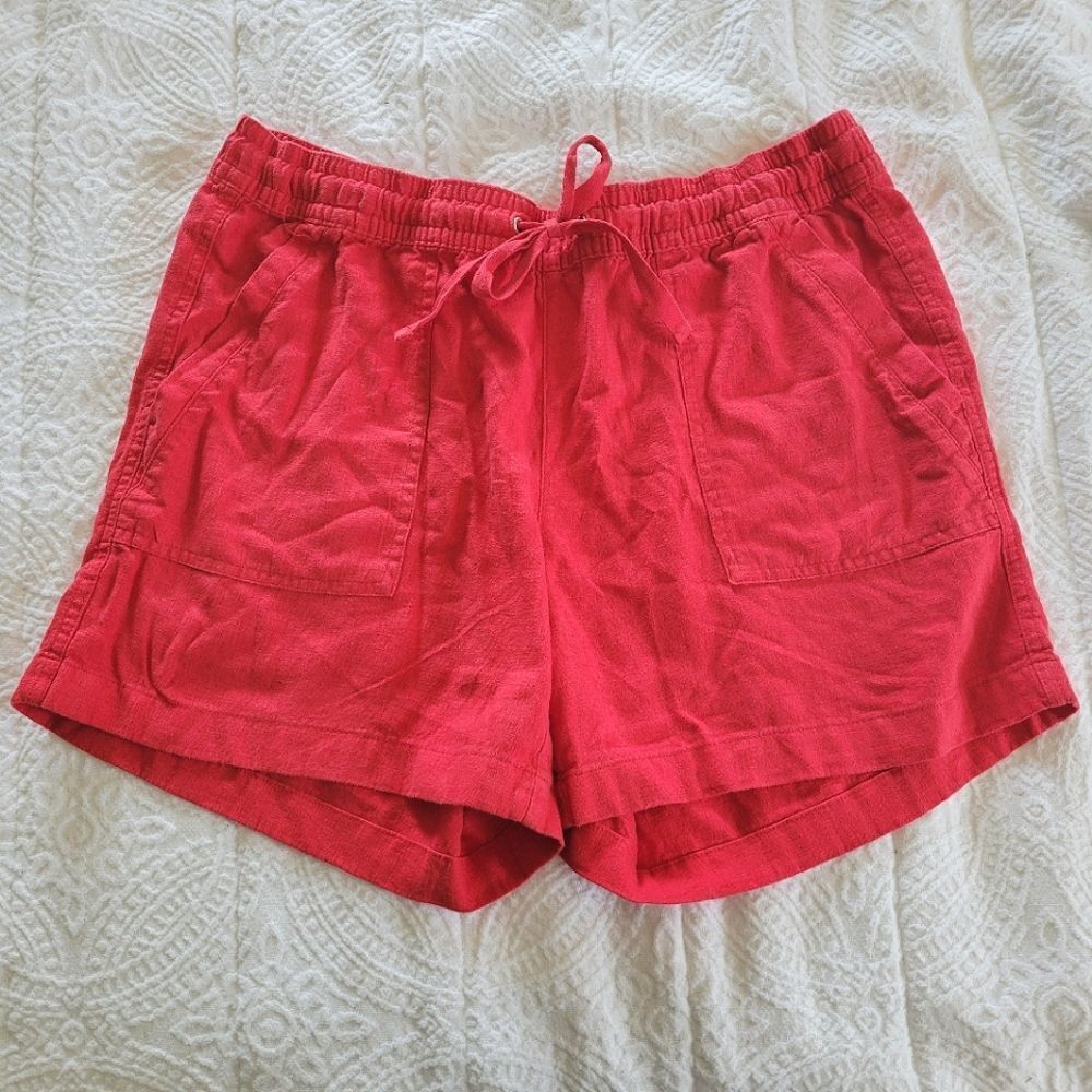 Nautica Linen Blend Red Women's Shorts Adjustable Drawstring Elastic Waist M